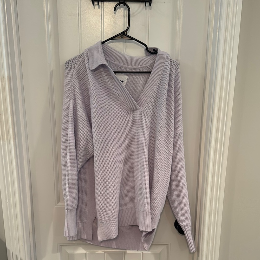 Collared lilac waffle sweatshirt